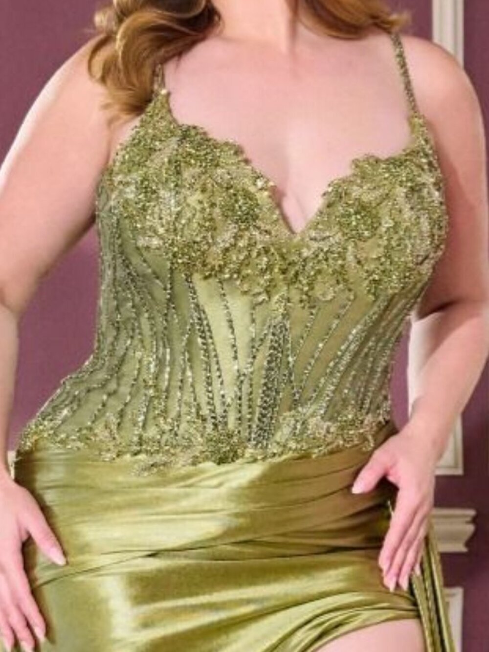 New Greenery Sheath Plus Size Beads Embellished Festive Evening Gown CDS556C - Picture 5 of 9